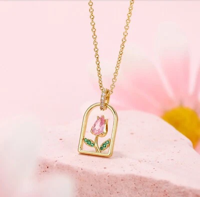 Collar Rosa Chapado en Oro 14k Circonitas Coloridas Foto 1 de 4