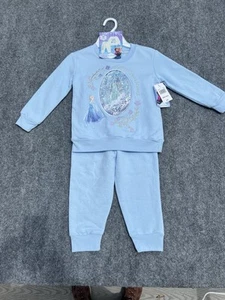 Disney Frozen 2 Pc Sweatsuit Size 4 XS Light Blue Embroidered Confetti Front - Picture 1 of 14