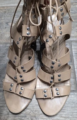 Loeffler Randall 女式 Hana 棕褐色皮革角斗士方跟 10 B 码 — 第 1/4 张图片