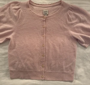 Anthropologie Maeve Cashmere Collection hellrosa Puffärmel Strickjacke Large - Bild 1 von 8