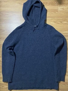 Vintage 90s J. Crew Pullover Sweater Small Drawstring Hoodie Blue Lambswool - Picture 1 of 12