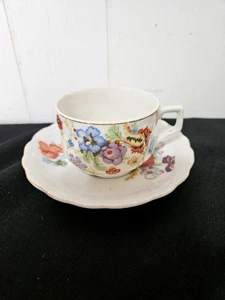 Vintage Teetasse und Untertasse Made in Occupied Japan Mehrfarbig Blumen - Bild 1 von 11