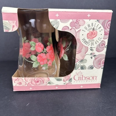 Vintage Set Of 4 Gibson Roseland Flared Glass 22 Oz Tumblers Retired Cottagecore - Image 1 of 4