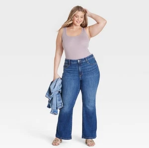 Ava & Viv Jeans Damen 20 Blau High Rise Flare Dark Wash Stretch Denim Hose - Bild 1 von 5