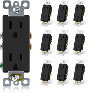 ELEGRP 15A 125V Self-Grounding Tamper Resistant Duplex Outlet Matte Black 10PK - Picture 1 of 7