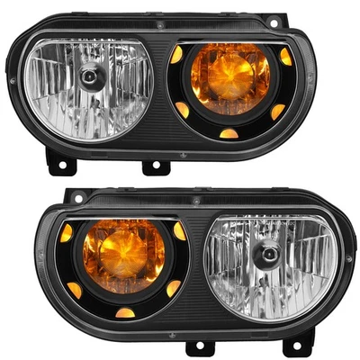 2PCS Headlights For 2008-2014 Dodge Challenger Black Housing Left+Right Pair - Image 1 of 4