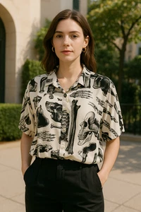 Hot Topic Skelett Bluse Gr. Large Anatomie Goth Oversized Emo Grunge - Bild 1 von 7