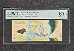 Vanuatu 5000 Vatu 2017 P 19 AB Prefix Polymer Superb Gem UNC PMG 67 EPQ - Picture 1 of 2