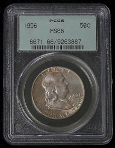 1956 MS-66 FRANKLIN OLD HOLDER PCGS HALF DOLLAR - MINOR TONING - Picture 1 of 2