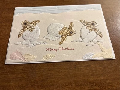 Tarjeta de felicitación de Navidad Pumpernickel Press bebé tortuga marina en relieve-nueva  Foto 1 de 3