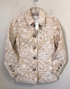 NWT Chico’s White & Brown Lace Print Quilted Button-Up Jacket Women's Size 4/6 - Picture 1 of 6
