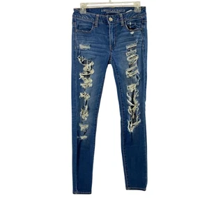 American Eagle Jegging Jeans Womens Size 4 Super Stretch Ripped Distress Denim - Picture 1 of 14