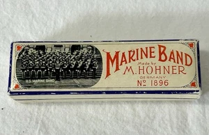 Harmonica M. Hohner Marine Band No. 1896 A440 Key of E Germany Original Box - Foto 1 di 9