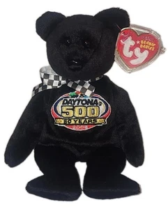 Racing Gold NASCAR Daytona 500 50 Years Ty Beanie Baby Plush Black Bear MWMTs - Picture 1 of 8