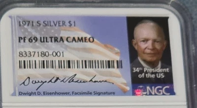 1971 S...U.S. Silver Proof  Ultra Cameo  Signature $1.00 Coin NGC Certified PF69 - Image 1 of 3