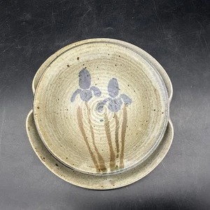 Maranth Studio Art Pottery Stoneware Iris Pattern Soup & Crackers Bowl 7 3/4” W - Picture 1 of 7