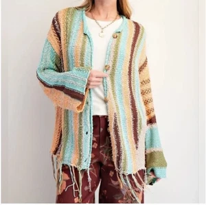 Cárdigan Free People Nuevo Con Etiquetas Baja Tejido Botones Boho Hippy Suéter De Gran Tamaño Talla L - Imagen 1 de 8