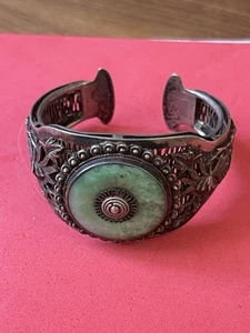 Absolut atemberaubende antike chinesische Manschette Sterlingsilber und Jadeit - Bild 1 von 11