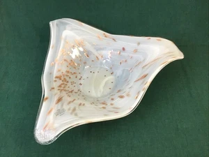 Merano Style Italian Hand Blown White Gold Copper Large Winged Centerpiece Bowl - Picture 1 of 8