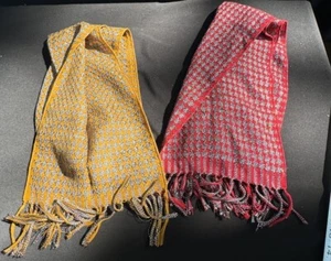 2 Beautiful Lightweight 100% Merino Wool Scarfs From New Zealand Yellow & Red - Picture 1 of 11