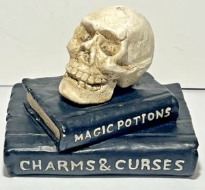 Ceramic Halloween Decoration Skull On Spell Books 7" X 7.5" - Picture 1 of 6