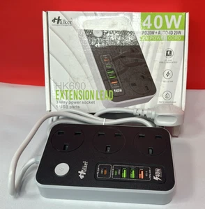 Hulker Extension Lead 3 Way Outlets 5 USB Slot 2 Meter Power Cord 3250W HK600 - Picture 1 of 1