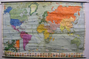 School Wall Map Beautiful Old Earth World Map Germany 234x157c Vintage Map~1955 - Picture 1 of 7