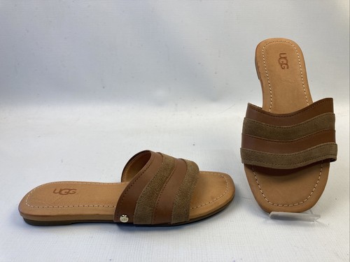 Sandalo UGG Ximena Slide in pelle di castagno NUOVO taglia 5 5 nuovo senza scatola autentico