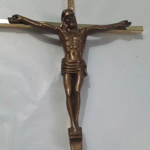 Vintage Mid-Century 1960s Brass Crucifix  Cross Jesus 10" Catholic Icon - Picture 1 of 9