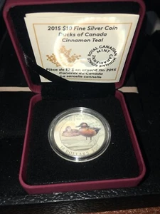 2015 RCM, Ducks of Canada; Cinnamon Teal, 99.99 Pure Silver $10 Dollar - Foto 1 di 7