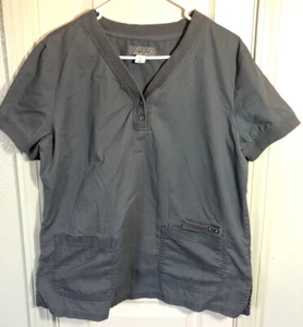 Koi Comfort by Kathy Peterson Womens Grey LG Short Sleeve Scrub Top - Picture 1 of 4