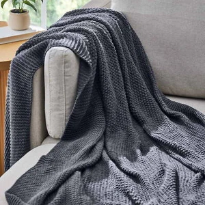 Chunky Knit Charcoal Throw, Cotton-Blend, 50"x60", 2.3 LB, All Ages - Picture 1 of 3