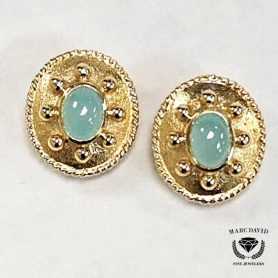 Paula Crevoshay 18kt Yellow Gold Aquamarine Earrings – Cabochon Ovals, 2.5ctw - Image 1 of 4