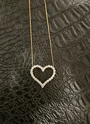 1.40 Ct Heart Pendant Lab Grown Diamond Necklace 14K Yellow Gold 17" E-F VS  - Image 1 of 4