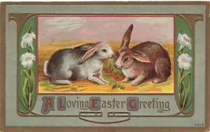 HERMOSA POSTAL DE PASCUA VINTAGE DOS CONEJITOS CONEJOS 1911 030225 U - Imagen 1 de 2