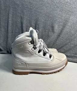 Timberland Boys Size 4.5 Hiking Boots White Canvas Lace Up Shoes Logo - Picture 1 of 11