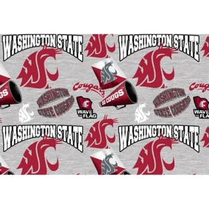 22" Long College Cotton WSU Washington State Cougar Quilt Fabric Sykel Grey - Picture 1 of 1