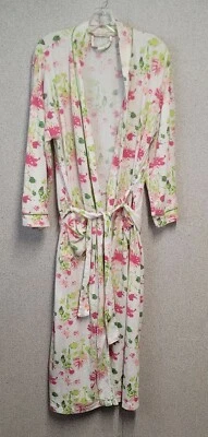 Bata mediana Soft Surroundings para mujer blanca rosa flores envoltura bolsillos con cinturón 0829 Foto 1 de 4
