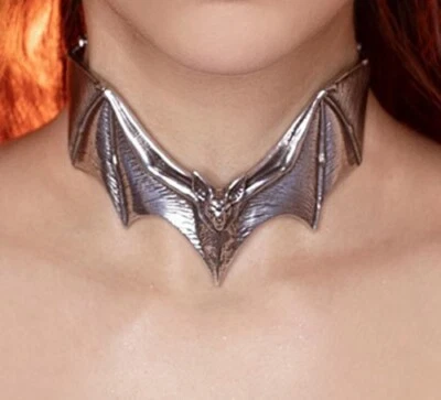 Alchemy Gothic Descending Darkness Necklace Flying Bat Choker Fine Pewter P983 - Image 1 of 3
