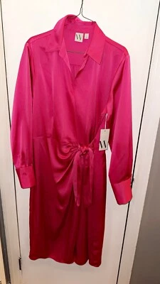 Worthington  size large Hot pink silk midi dress with tie front detail - Image 1 of 4