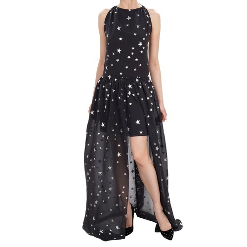 Abito AMIRI argento stella chiffon seta maxi strascico nero IT 38 IT 32 34 XS