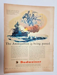Vintage 1943 Budweiser Passing Ammunition U.S. Navy WWII 11x14 ad - Picture 1 of 1