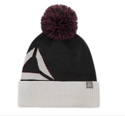 Gorro Reebok para mujer con logotipo intarsia pompón nuevo con etiquetas color negro con ribete blanco Foto 1 de 4