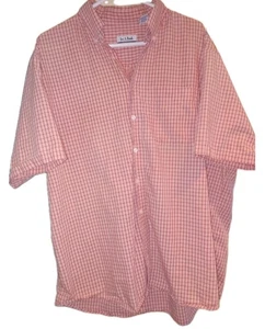 Jos A Bank Men's XL Button Up Short Sleeve Plaid Check Coral / Pink Shirt Preppy - Picture 1 of 4