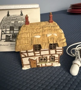 Department 56 Dickens’ Village: “Thatched Roof Cottage” w/ Box & Lights - Picture 1 of 12