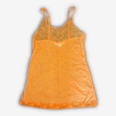 Vtg Victoria's Secret XS Orange Negligee Lingerie Mini Slip Dress Mesh Lace USA - Image 1 of 4