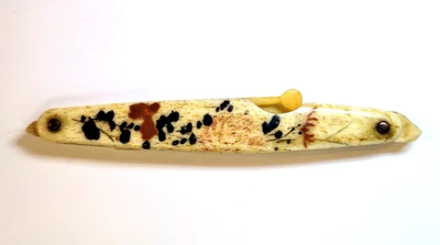 Antique 1800's Hand Carved Water Buffalo Bone Folding Pocket Grooming Set Signed - Image 1 of 4