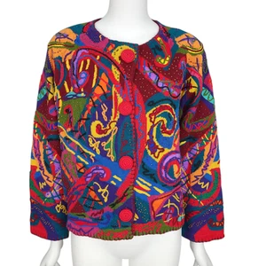 MICHAEL SIMON Vtg 1993 Women's Cardigan Sweater 2 Colorful Embroidered Beaded - Picture 1 of 17