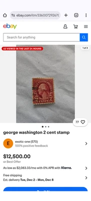Estampilla de 2 centavos de Estados Unidos de 1932 2 rojos, 3 verdes, marrones, amarillos Washington vintage rara roja Foto 1 de 4