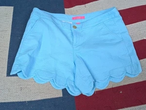Lilly Pulitzer The Buttercup Shorts Womens 10 Blue 4'' Inseam Cotton Scallop - Picture 1 of 6